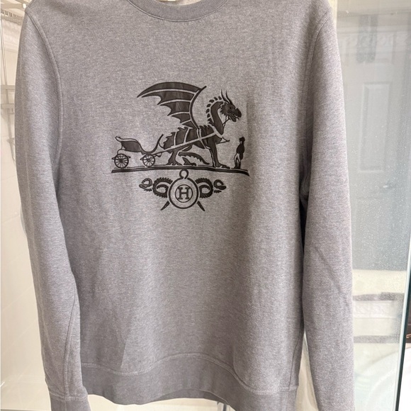 Hermes Gray Dragon Print Women's Crewneck Sweater